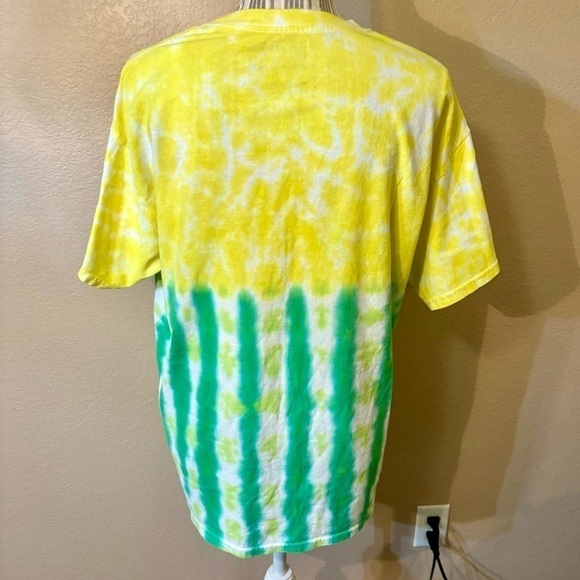 Tie Dye T-Shirt Large Gildan Yellow Green White Short-Sleeved 100% Cotton Tee - Picture 9 of 12
